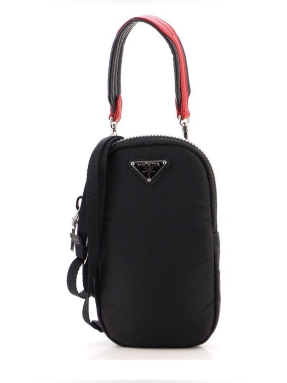 Prada Black Nylon Crossbody Bag with Red Top Handle